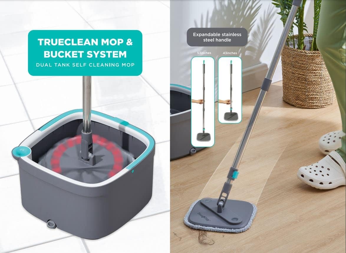 Mop and Bucket, Spin Mop, Dual Compartment Mop Bucket, Cleaning Mop -2 Machine Washable Mop Pads Mop and Bucket, Spin Mop, Dual Compartment Mop Bucket, Cleaning Mop -2 Machine Washable Mop Pads